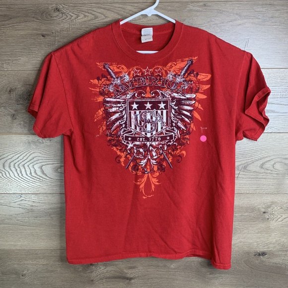 GILDAN Short Sleeve Mens XL America Coat of Arms Design Red - Picture 2 of 7